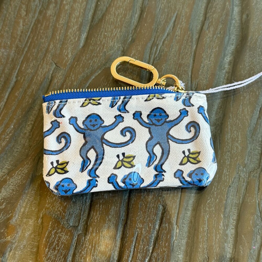 Blue Monkey Print Coin Pouch with Attachment Clip